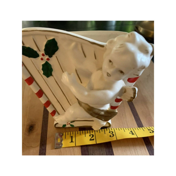 Vintage Inarco ceramic Christmas Cherub playing a harp vase - Picture 8 of 9